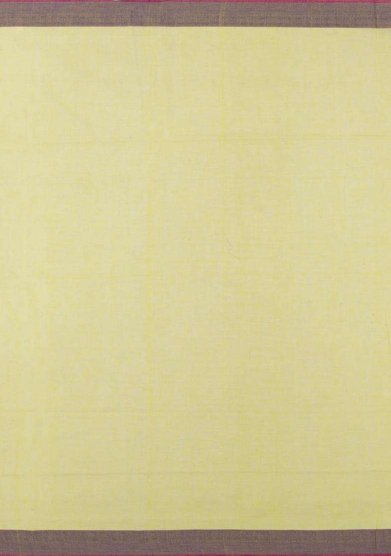 Yellow Handwoven Bengal Cotton Saree With Diamond Buttas With Buttas And Brocade Design For Women - Indya