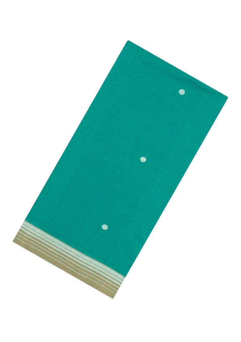 Turquoise Handwoven Bengal Cotton Saree With Coin Buttas With Buttas And Brocade Design For Women - Indya