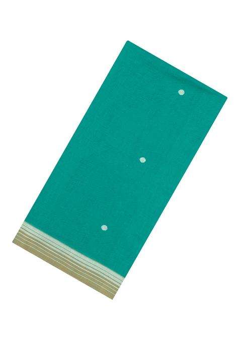 Turquoise Handwoven Bengal Cotton Saree With Coin Buttas With Buttas And Brocade Design For Women