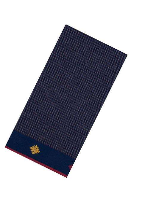 Navy Blue Handwoven Bengal Cotton Saree With Floral Buttas With Buttas And Brocade Design For Women