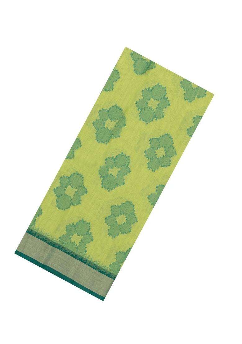 Green Woven Art Dupion Art Silk Saree With Printed Tie Dye Motifs Contrast Border For Women - Indya