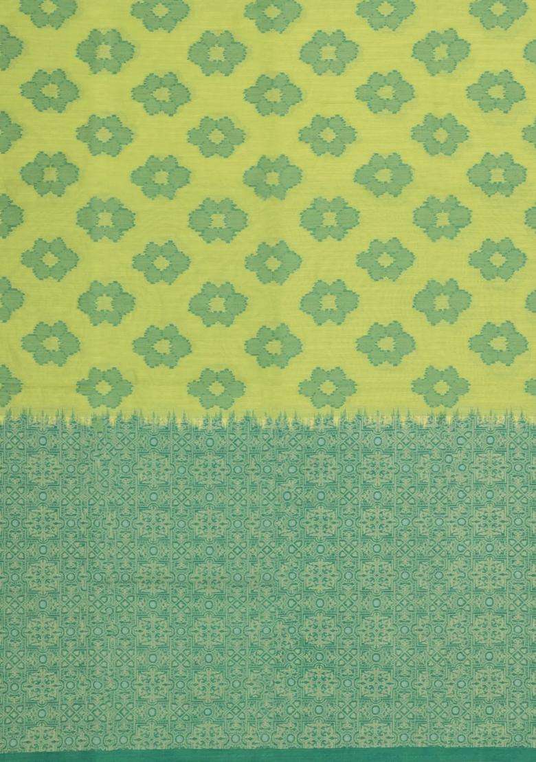 Green Woven Art Dupion Art Silk Saree With Printed Tie Dye Motifs Contrast Border For Women - Indya