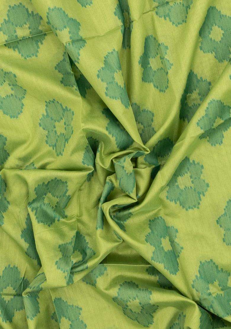 Green Woven Art Dupion Art Silk Saree With Printed Tie Dye Motifs Contrast Border For Women - Indya