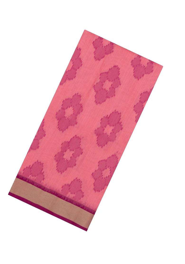 Peach Woven Art Dupion Art Silk Saree With Printed Tie Dye Motifs Contrast Border For Women - Indya