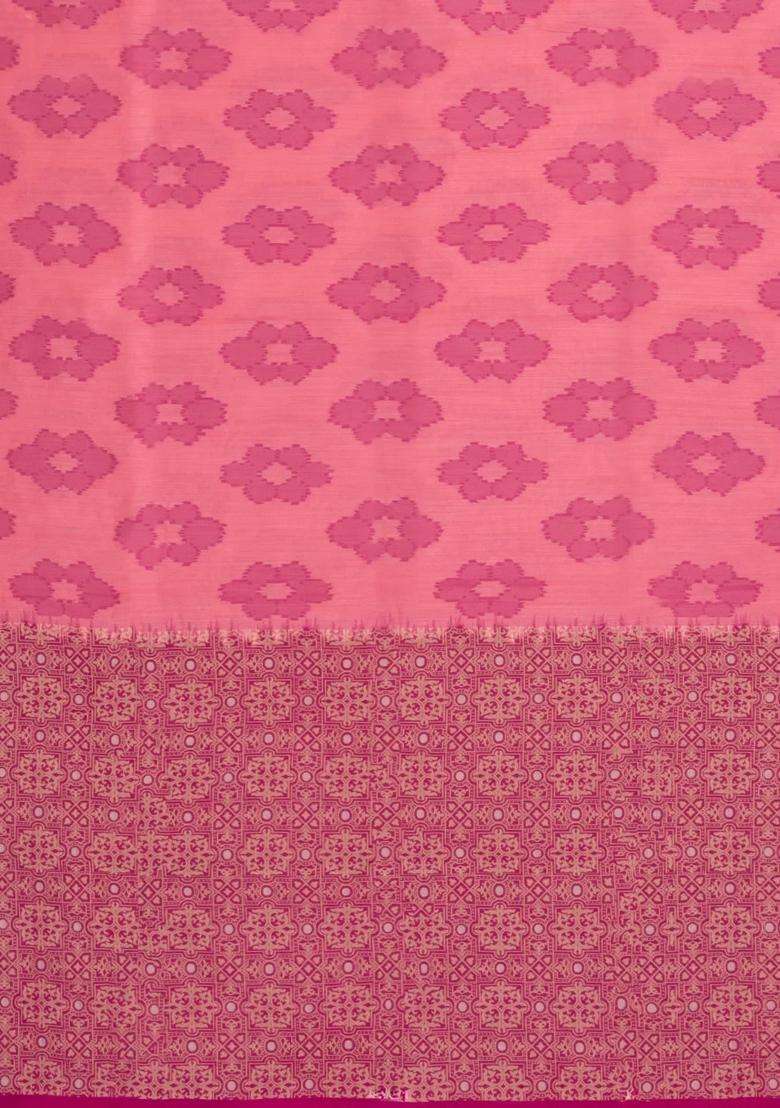 Peach Woven Art Dupion Art Silk Saree With Printed Tie Dye Motifs Contrast Border For Women - Indya
