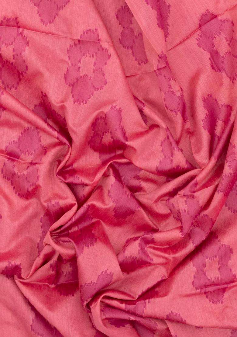 Peach Woven Art Dupion Art Silk Saree With Printed Tie Dye Motifs Contrast Border For Women - Indya