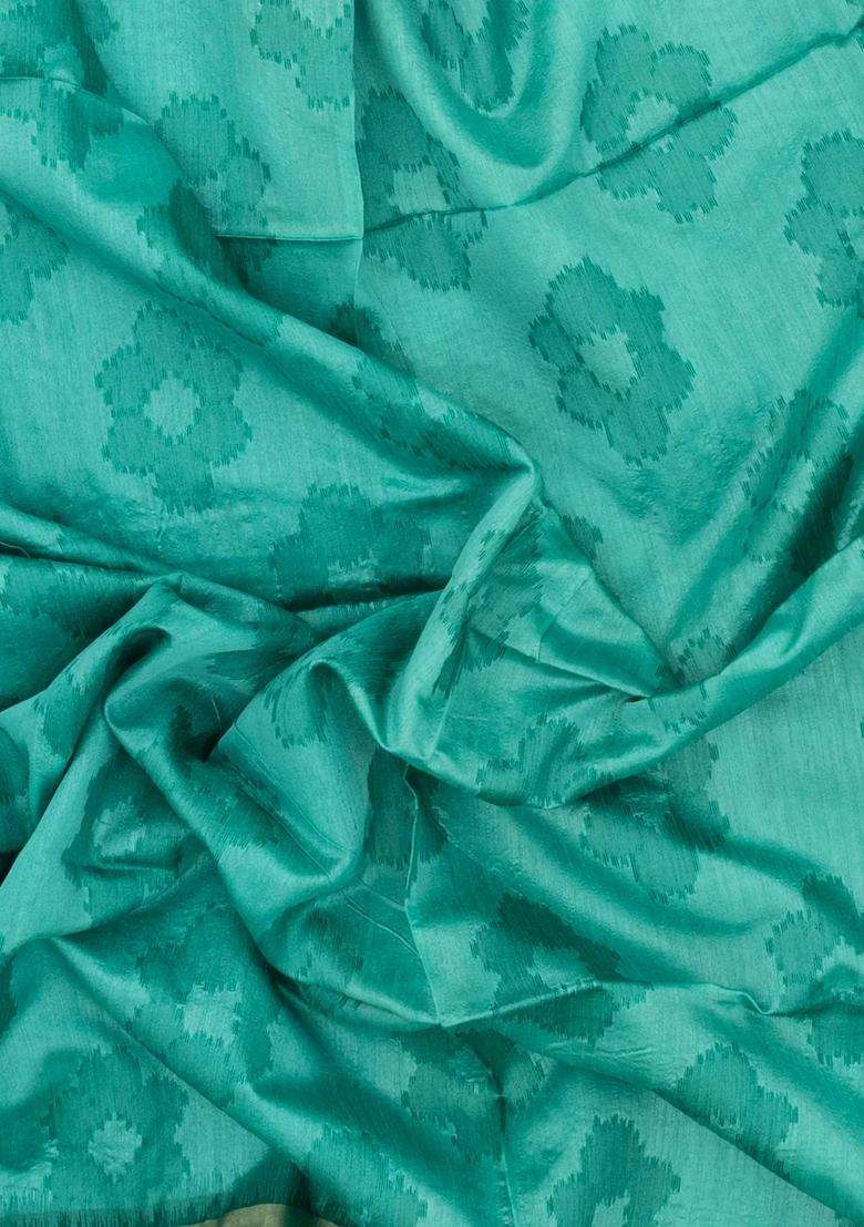 Turmeric Yellow Turquoise Woven Art Dupion Art Silk Saree With Printed Tie Dye Motifs Contrast Border For Women - Indya