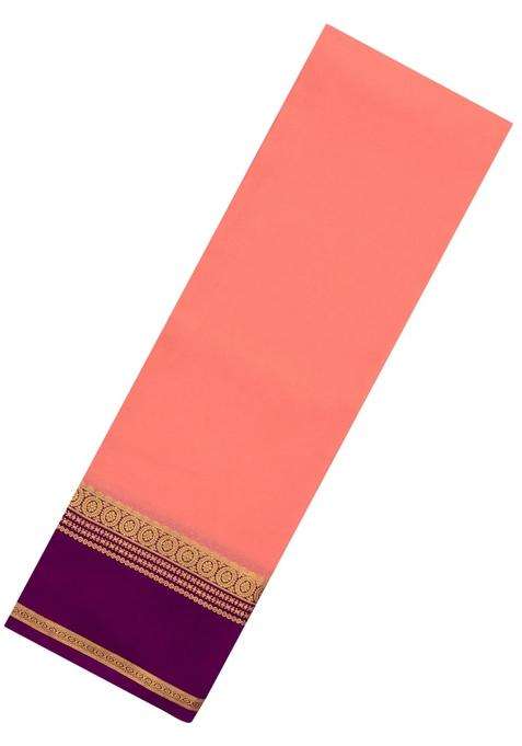 Peach Woven Mysore Silk Crepe Saree With Contrast Purple Border With Traditional Woven Design For Women