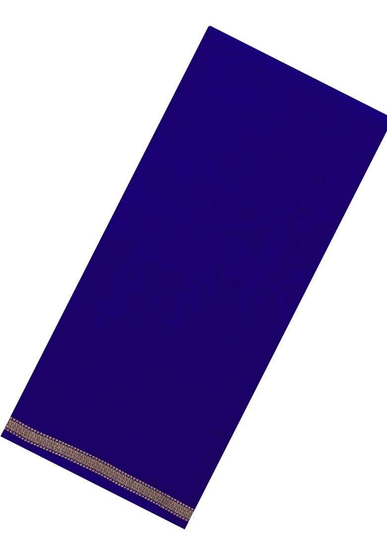 Blue Woven Mysore Silk Crepe Saree With Pure Zari Border With Traditional Woven Design For Women - Indya