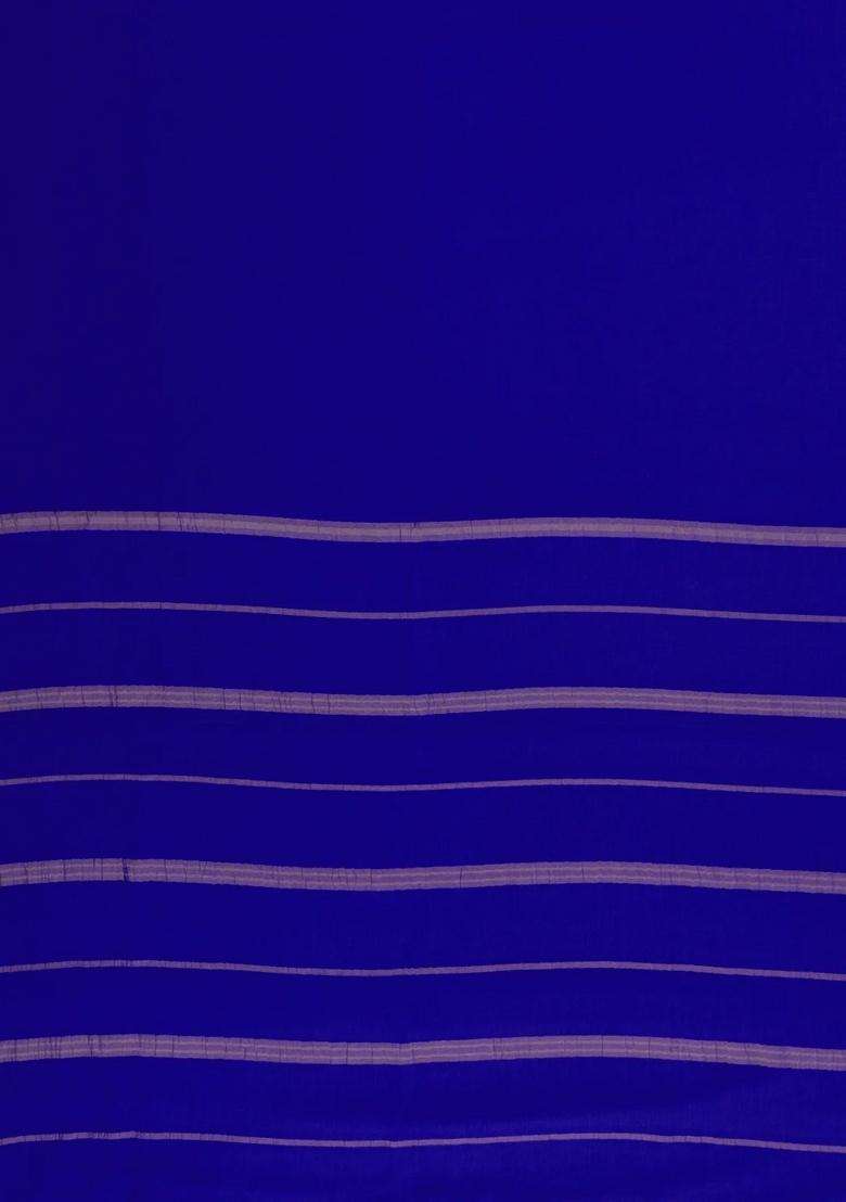 Blue Woven Mysore Silk Crepe Saree With Pure Zari Border With Traditional Woven Design For Women - Indya