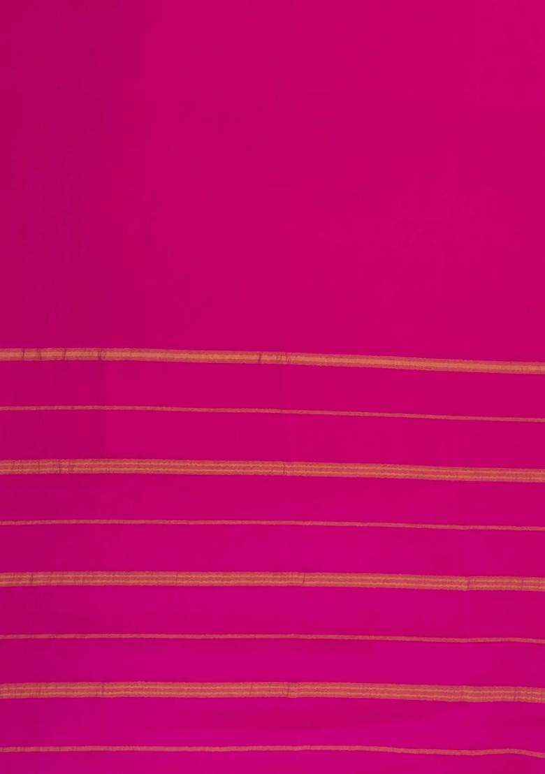 Hot Pink Woven Mysore Silk Crepe Saree With Pure Zari Border With Traditional Woven Design For Women - Indya