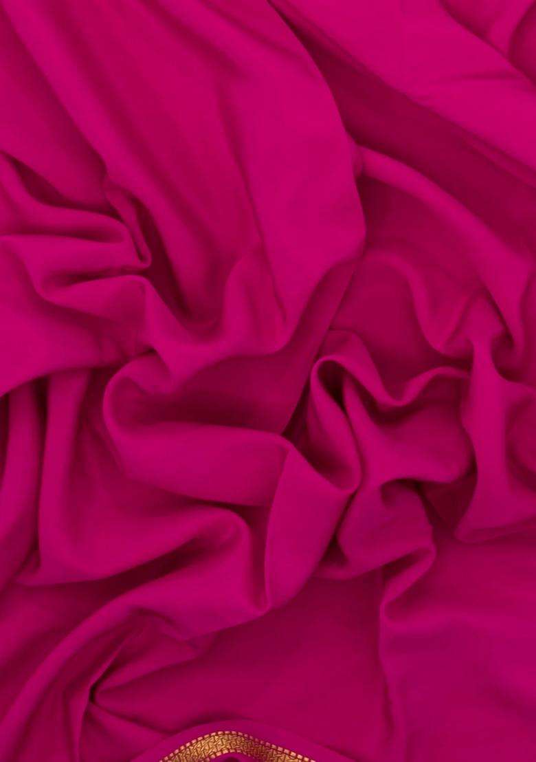 Hot Pink Woven Mysore Silk Crepe Saree With Pure Zari Border With Traditional Woven Design For Women - Indya