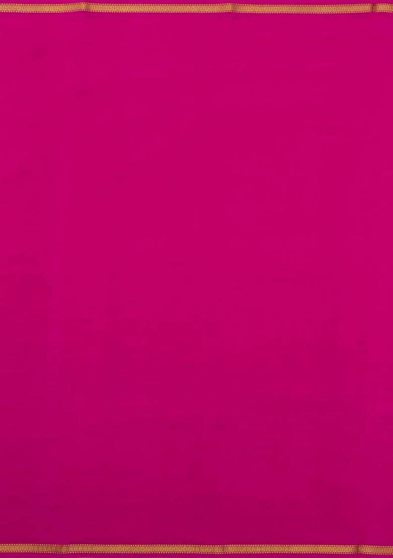 Hot Pink Woven Mysore Silk Crepe Saree With Pure Zari Border With Traditional Woven Design For Women - Indya