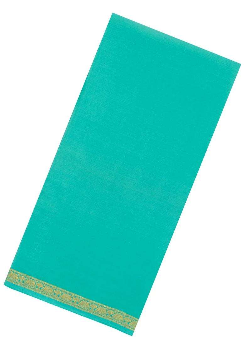 Aquamarine Woven Mysore Silk Crepe Saree With Pure Zari Border With Traditional Woven Design For Women - Indya