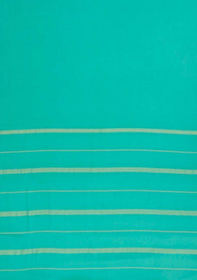 Aquamarine Woven Mysore Silk Crepe Saree With Pure Zari Border With Traditional Woven Design For Women - Indya