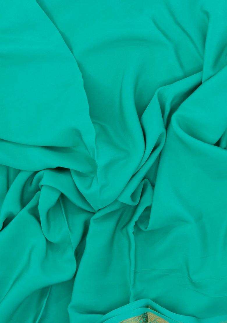 Aquamarine Woven Mysore Silk Crepe Saree With Pure Zari Border With Traditional Woven Design For Women - Indya