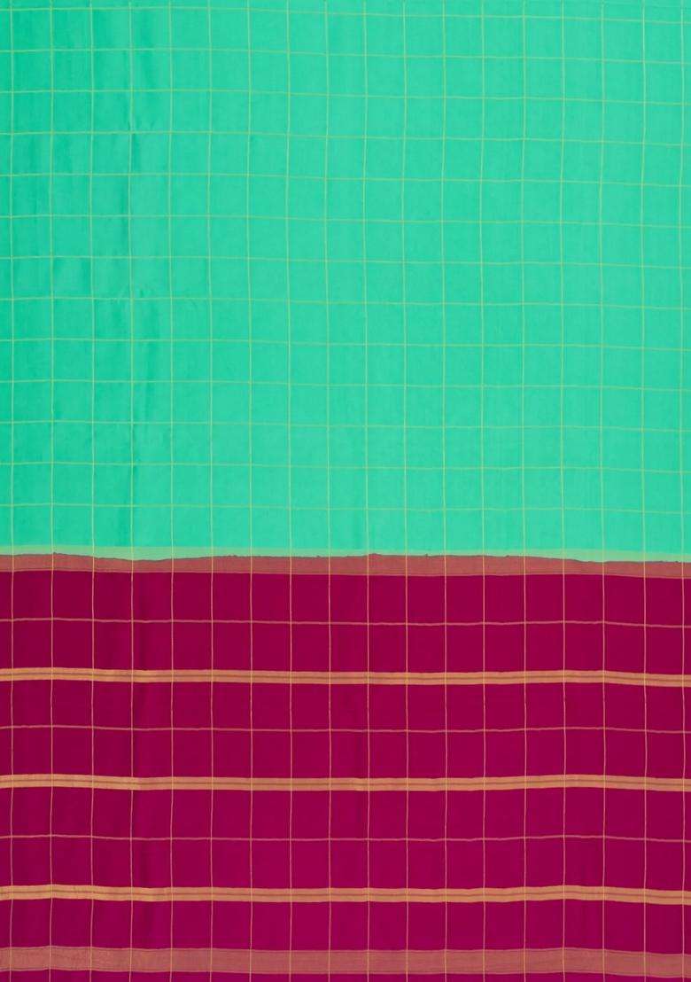 Aquamarine Woven Mysore Silk Crepe Saree With Pure Zari Checks With Checks And Stripes Design For Women - Indya