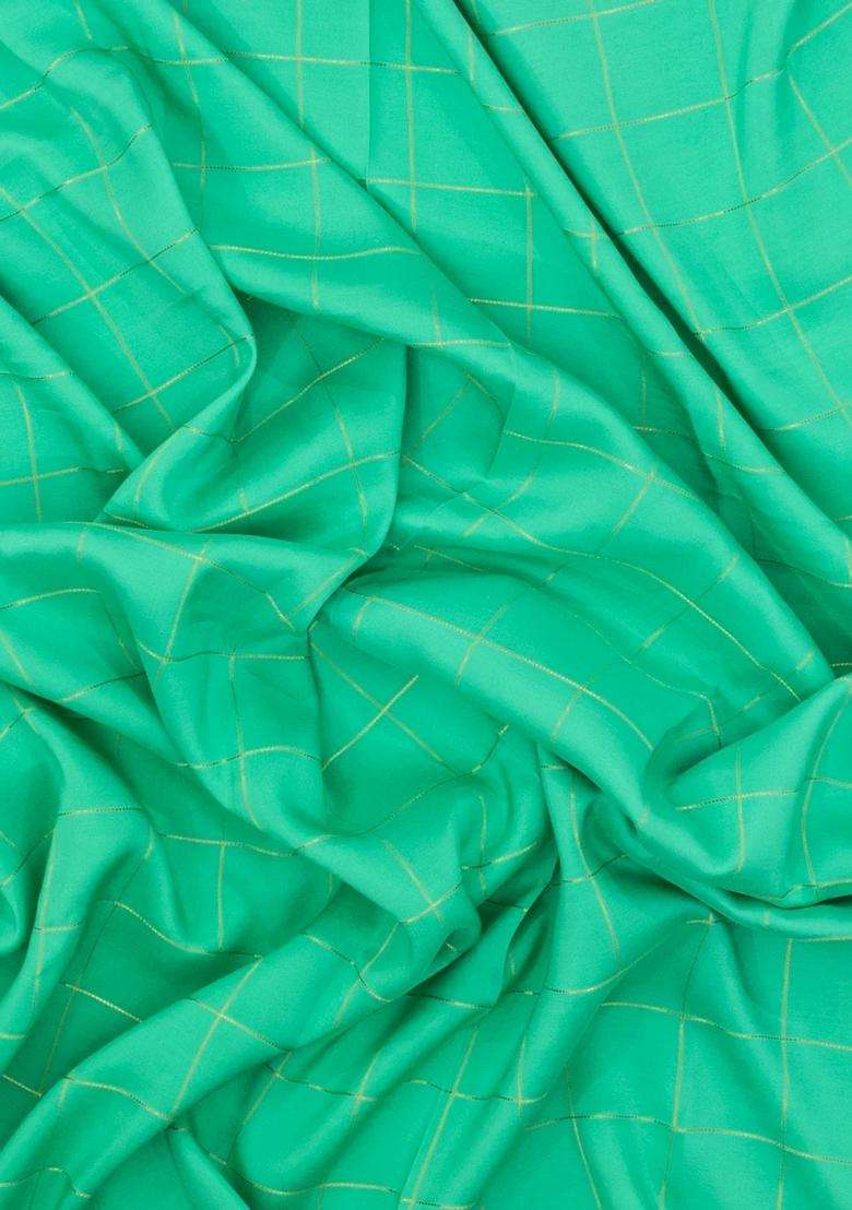 Aquamarine Woven Mysore Silk Crepe Saree With Pure Zari Checks With Checks And Stripes Design For Women - Indya