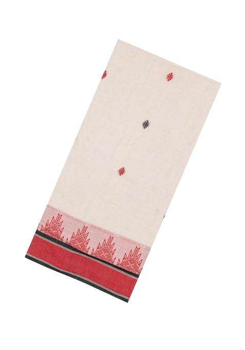 Off White Handloom Bengal Cotton Saree With Diamond Buttas With Buttas And Brocade Design For Women