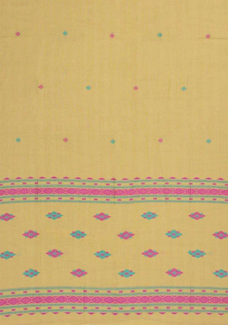 Sandal Handloom Bengal Cotton Saree With Meena Buttas With Buttas And Brocade Design For Women - Indya
