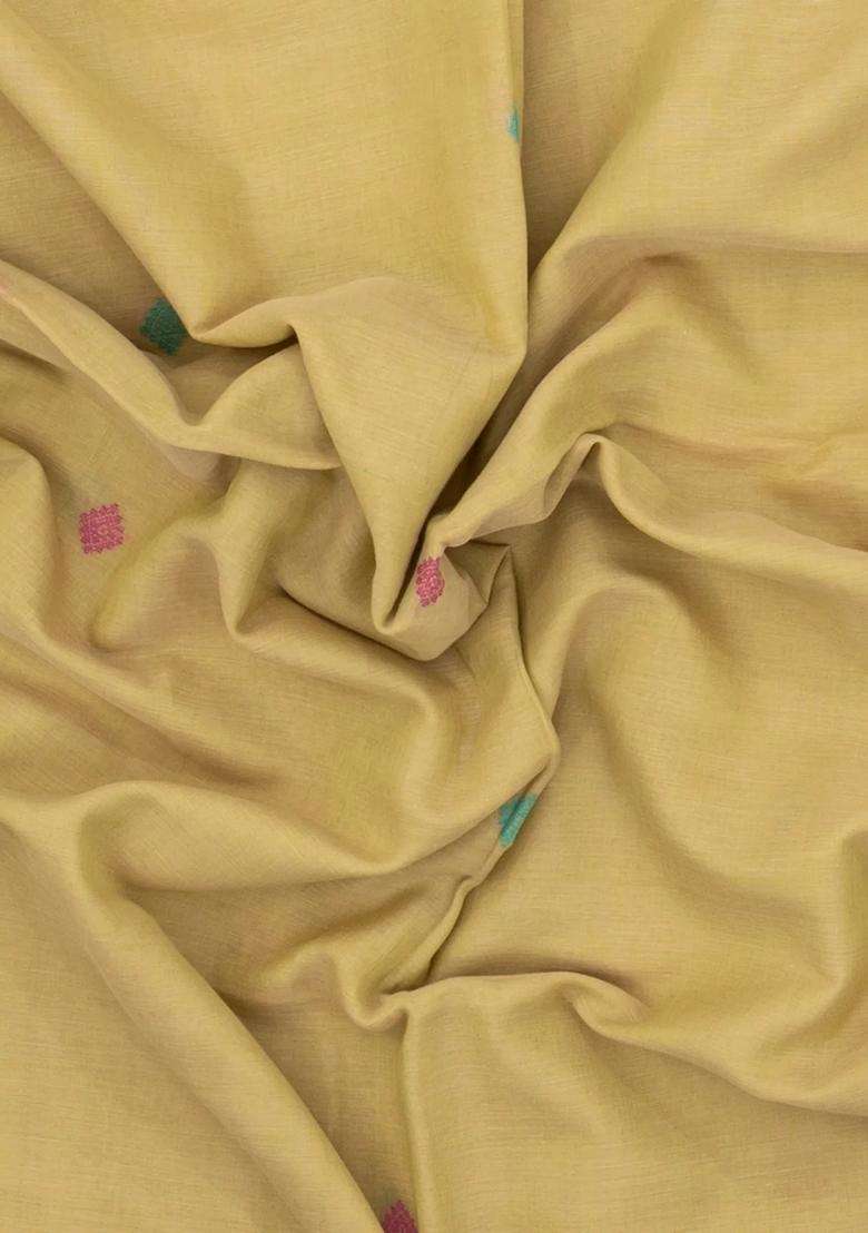 Sandal Handloom Bengal Cotton Saree With Meena Buttas With Buttas And Brocade Design For Women - Indya