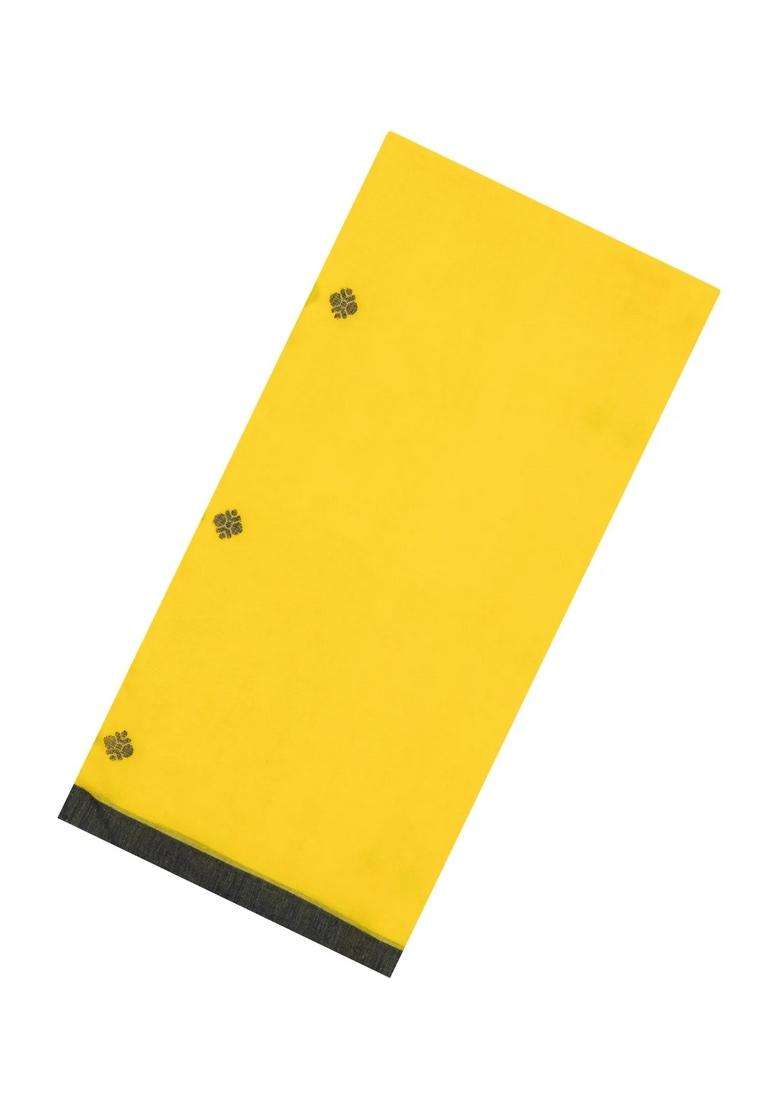 Yellow Handloom Bengal Cotton Saree With Black Buttas With Buttas And Brocade Design For Women - Indya