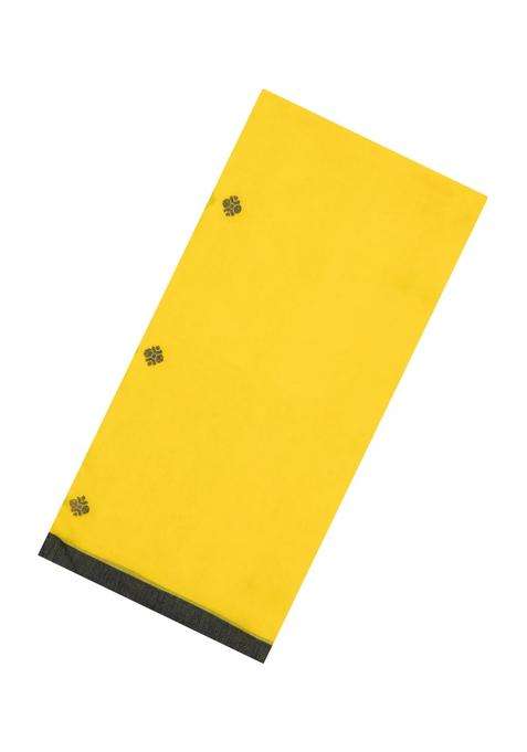 Yellow Handloom Bengal Cotton Saree With Black Buttas With Buttas And Brocade Design For Women