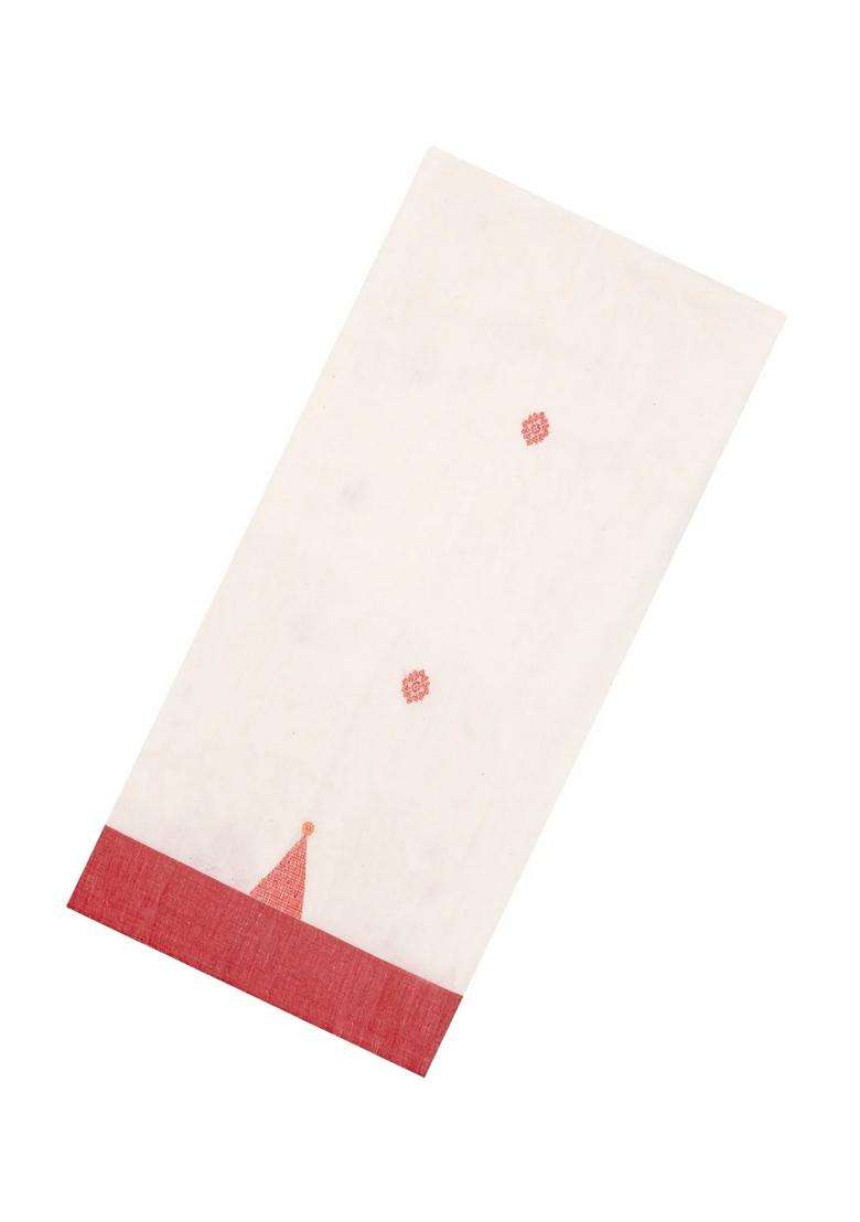 Off White Handloom Bengal Cotton Saree With Floral Buttas With Buttas And Brocade Design For Women - Indya