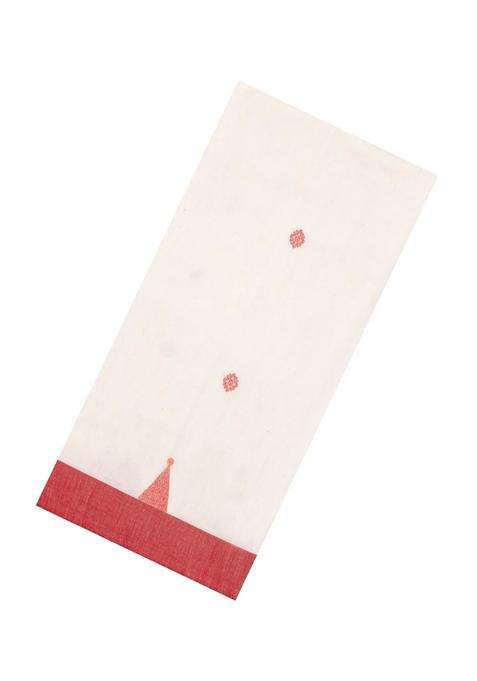 Off White Handloom Bengal Cotton Saree With Floral Buttas With Buttas And Brocade Design For Women