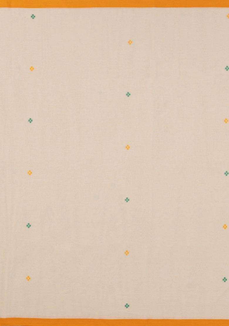 Taupe Handloom Bengal Cotton Saree With Cross Buttas With Buttas And Brocade Design For Women - Indya