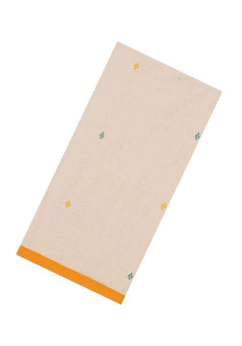 Taupe Handloom Bengal Cotton Saree With Cross Buttas With Buttas And Brocade Design For Women
