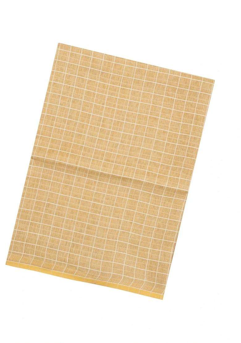 Sandal Woven Linen Saree With Checks Contrast Selvage With Checks And Stripes Design For Women - Indya