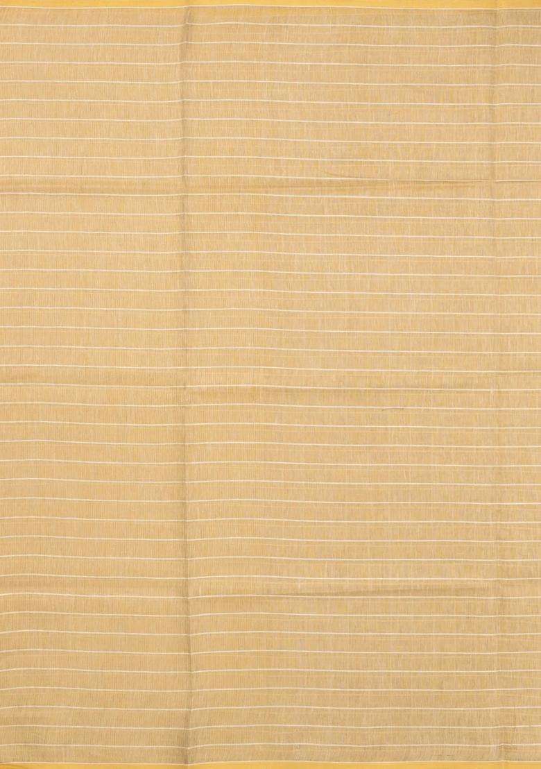 Sandal Woven Linen Saree With Checks Contrast Selvage With Checks And Stripes Design For Women - Indya
