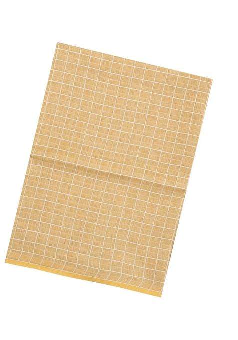 Sandal Woven Linen Saree With Checks Contrast Selvage With Checks And Stripes Design For Women