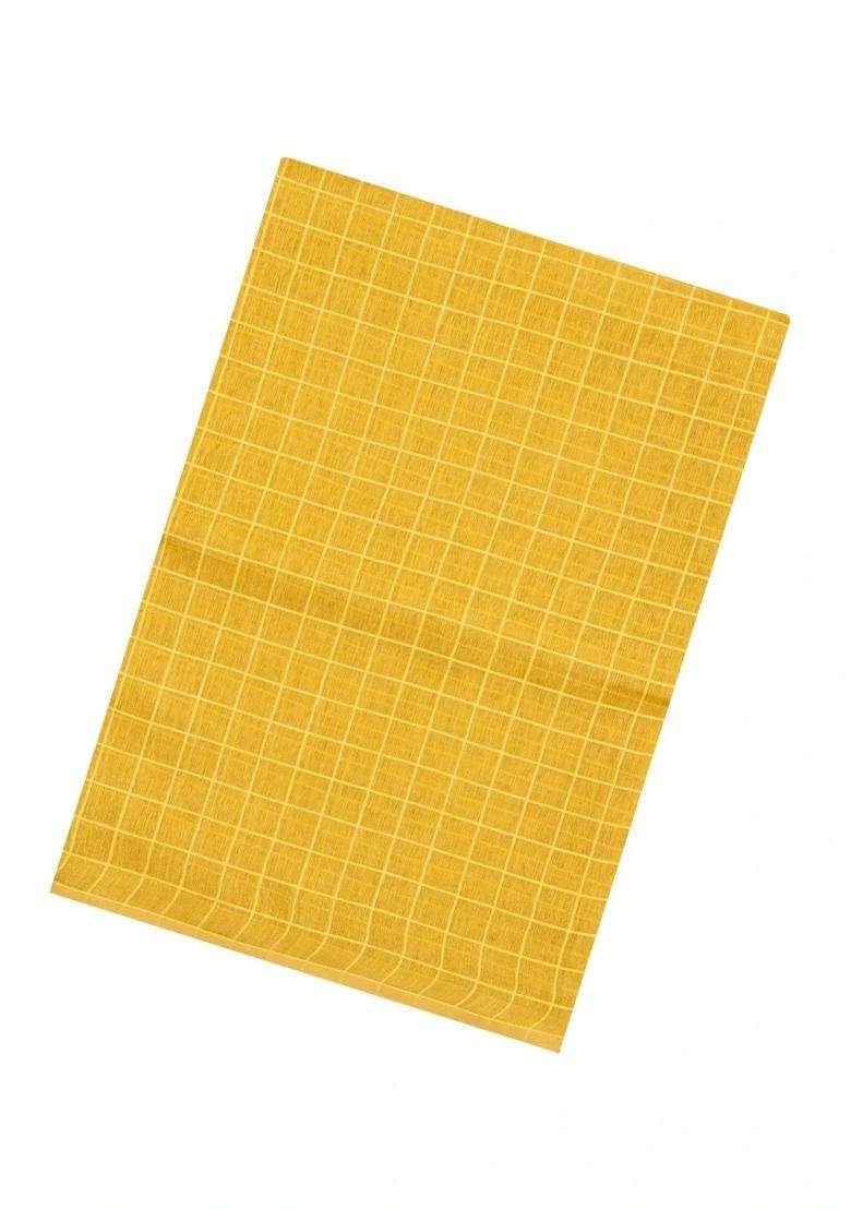 Sandal Woven Linen Saree With Checks With Checks And Stripes Design For Women - Indya