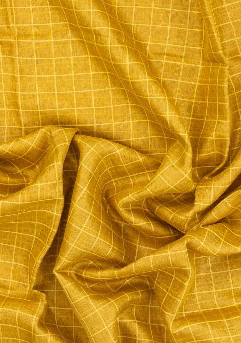 Sandal Woven Linen Saree With Checks With Checks And Stripes Design For Women - Indya