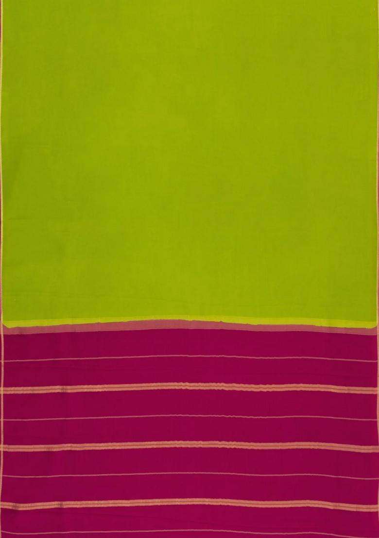 Neon Green Woven Mysore Silk Crepe Saree With Contrast Border With Traditional Woven Design For Women - Indya