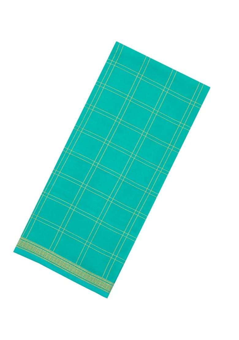Aquamarine Woven Mysore Silk Crepe Saree With Pure Zari Checks With Checks And Stripes Design For Women - Indya