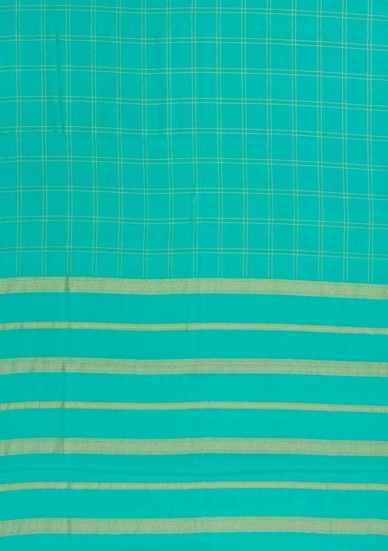 Aquamarine Woven Mysore Silk Crepe Saree With Pure Zari Checks With Checks And Stripes Design For Women - Indya