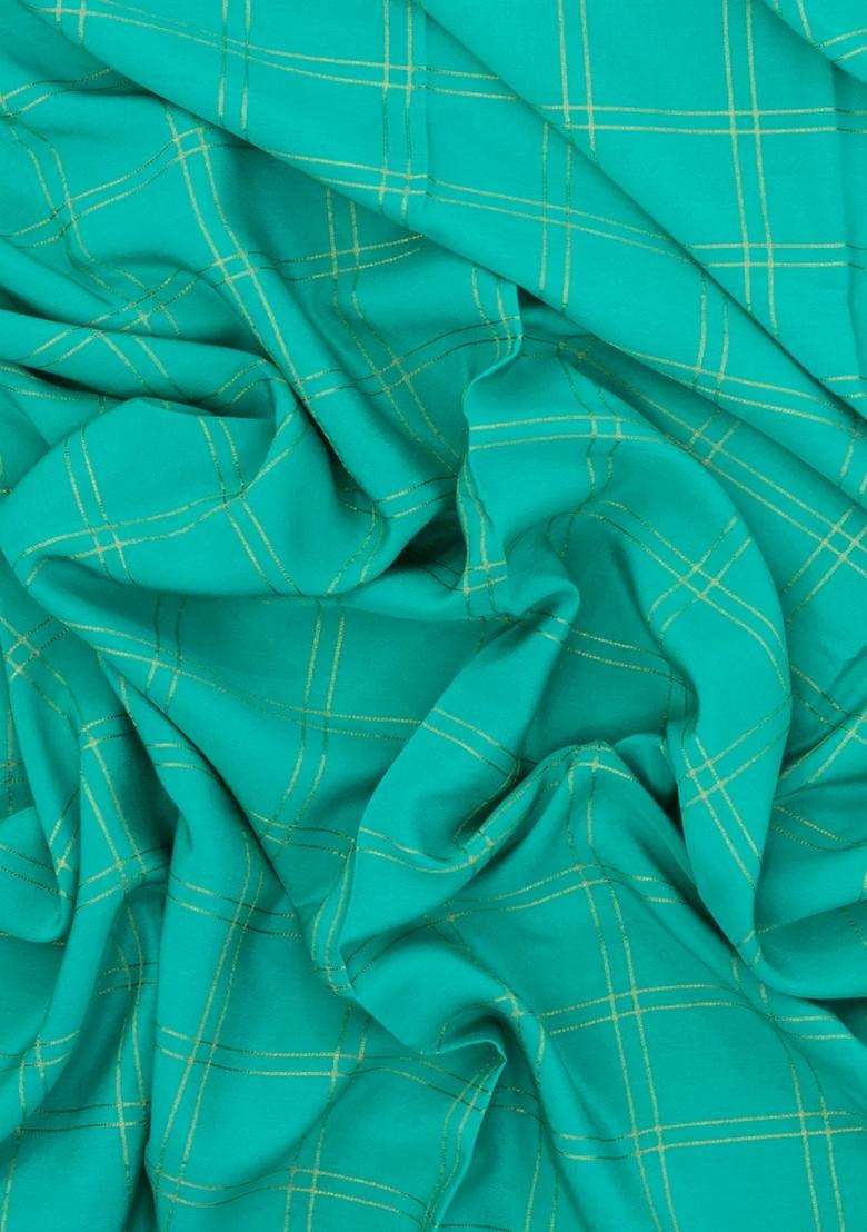 Aquamarine Woven Mysore Silk Crepe Saree With Pure Zari Checks With Checks And Stripes Design For Women - Indya
