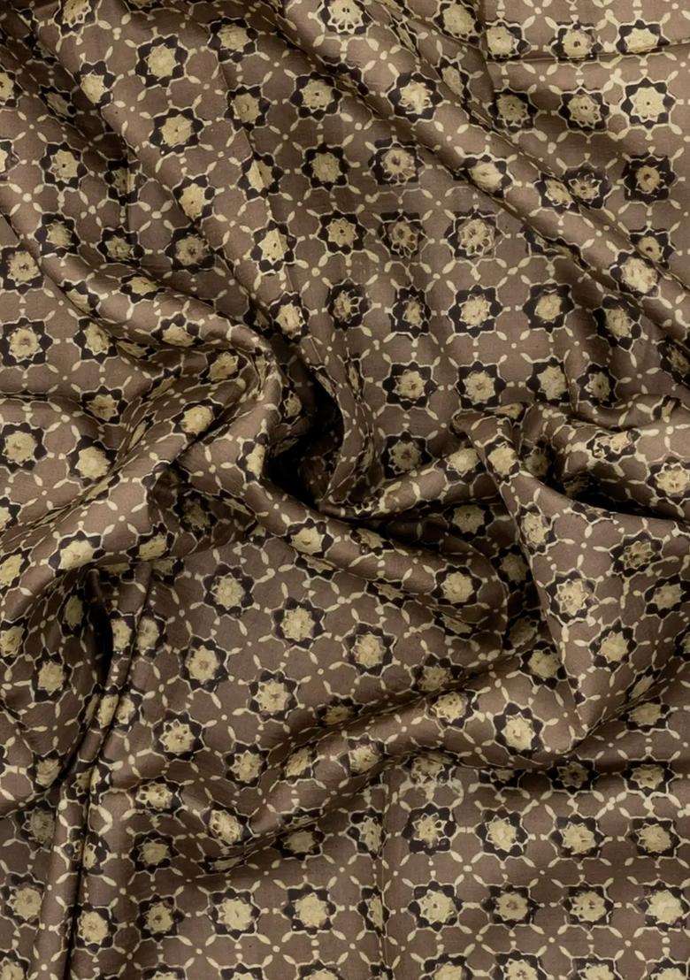 Black Woven Pure Silk Saree With Ajrakh Print With Printed Design For Women - Indya