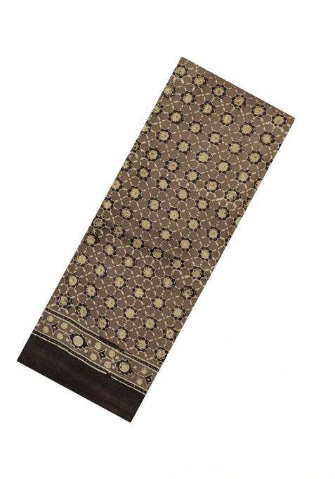 Black Woven Pure Silk Saree With Ajrakh Print With Printed Design For Women