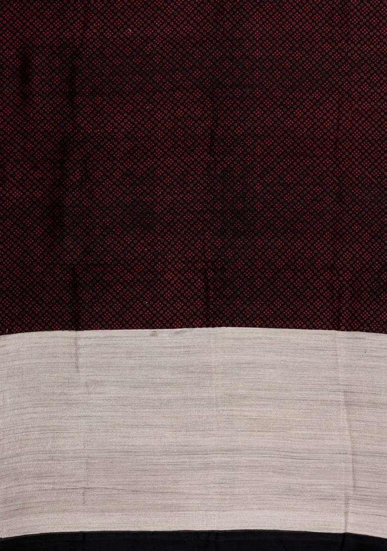 Black Handloom Tussar Silk Saree With Printed Floral Motifs For Women - Indya