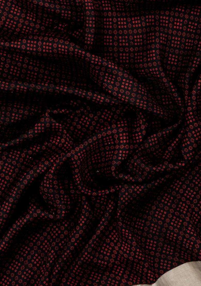 Black Handloom Tussar Silk Saree With Printed Floral Motifs For Women - Indya