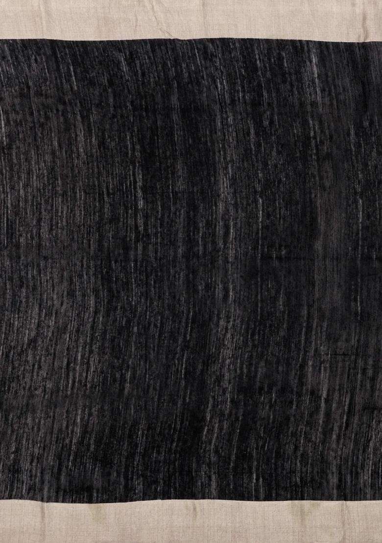 Black Handloom Tussar Silk Saree With Printed Floral Motifs For Women - Indya