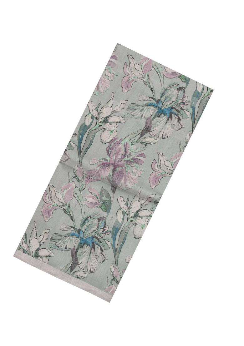 Shadow Green Handloom Tussar Silk Saree With Printed Floral Motifs For Women - Indya