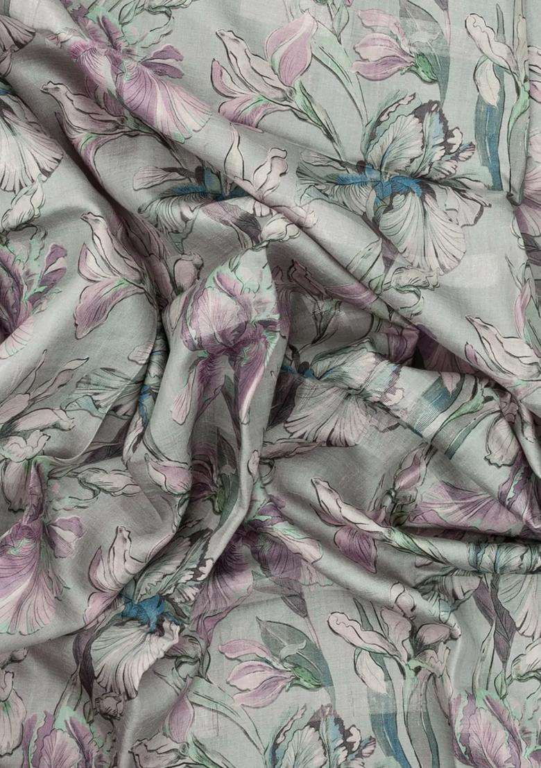 Shadow Green Handloom Tussar Silk Saree With Printed Floral Motifs For Women - Indya