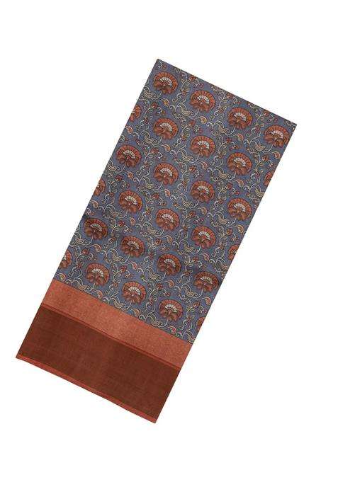 Grey Woven Tussar Silk Saree With Printed Floral Motifs For Women