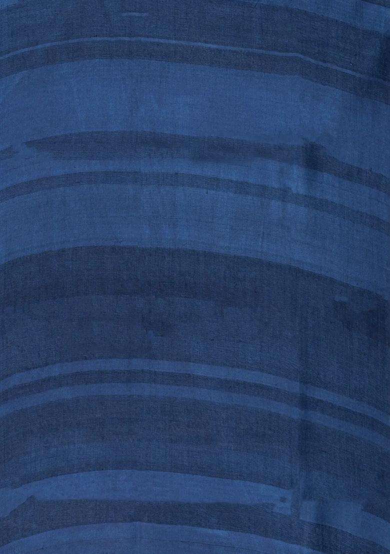White Woven Tussar Silk Saree With Printed Chevron Motifs For Women - Indya