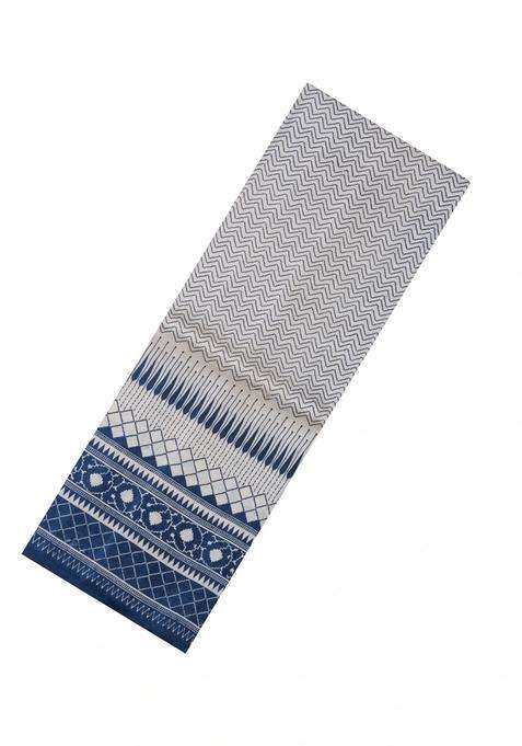 White Woven Tussar Silk Saree With Printed Chevron Motifs For Women